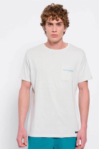 Funky Buddha ανδρικό βαμβακερό T-shirt μονόχρωμο με τσέπη slip και contrast logo print - FBM007-011-04 Κρέμ